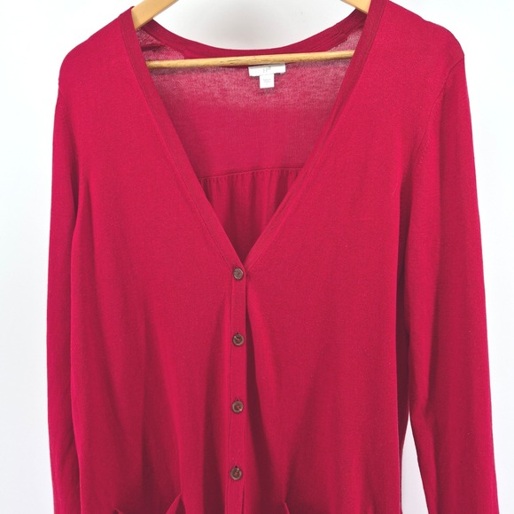 J.Jill Red Button Front Longline Cardigan Sweater Pockets Sz L Capsule Layering - Picture 2 of 10